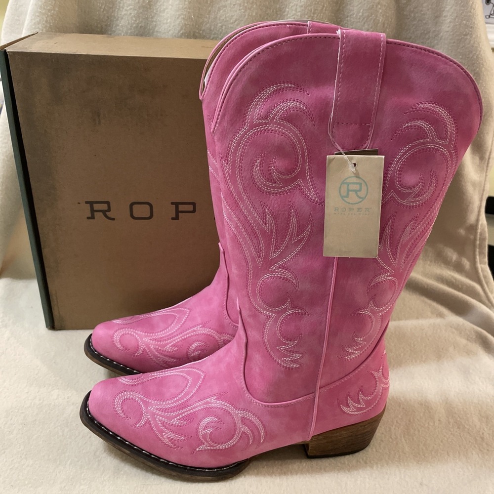 Roper Riley Embroidered Snip Toe Cowboy  Womens 8.5 Pink Boots NEW w/tags & Box